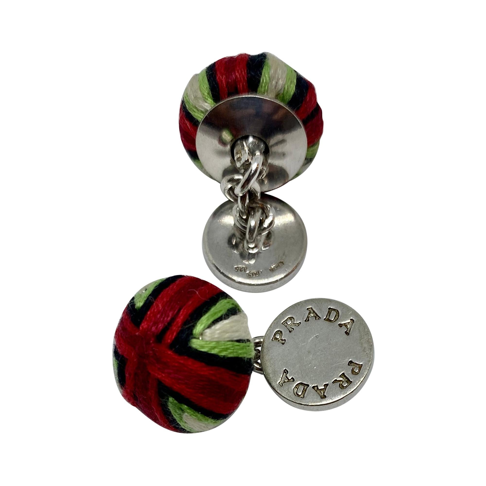 Prada Cufflinks in Sterling Silver with Multicolored Thread For Sale