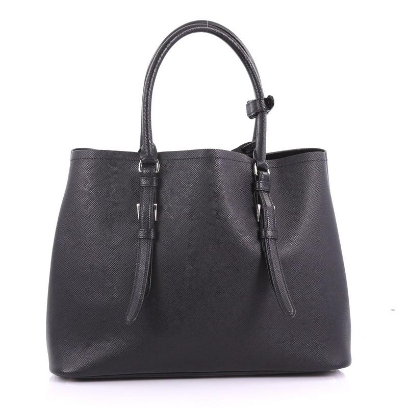 Prada Cuir Covered Strap Double Tote Saffiano Leather Medium In Good Condition In NY, NY