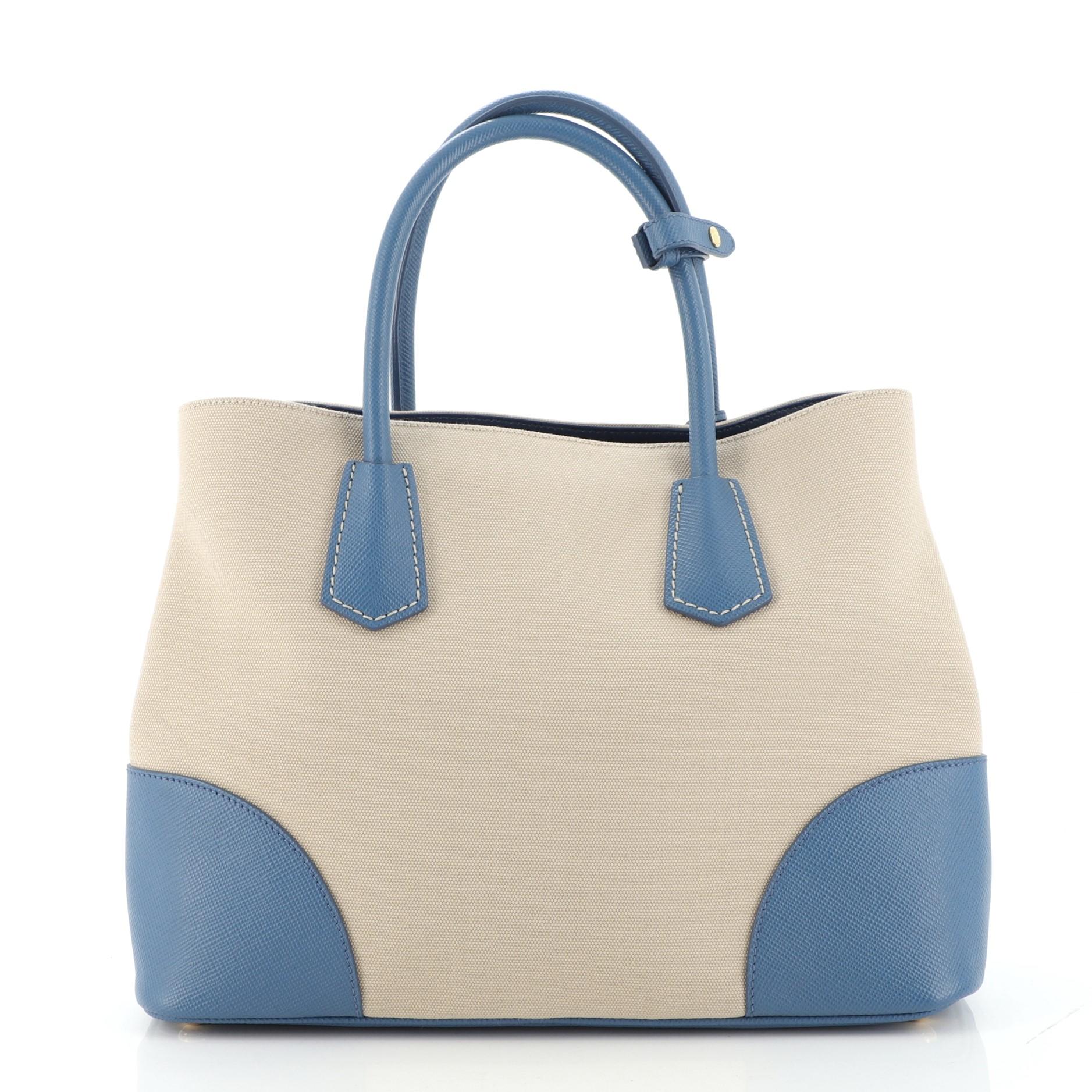 Prada Cuir Double Tote Canvas and Saffiano Leather Small In Good Condition In NY, NY