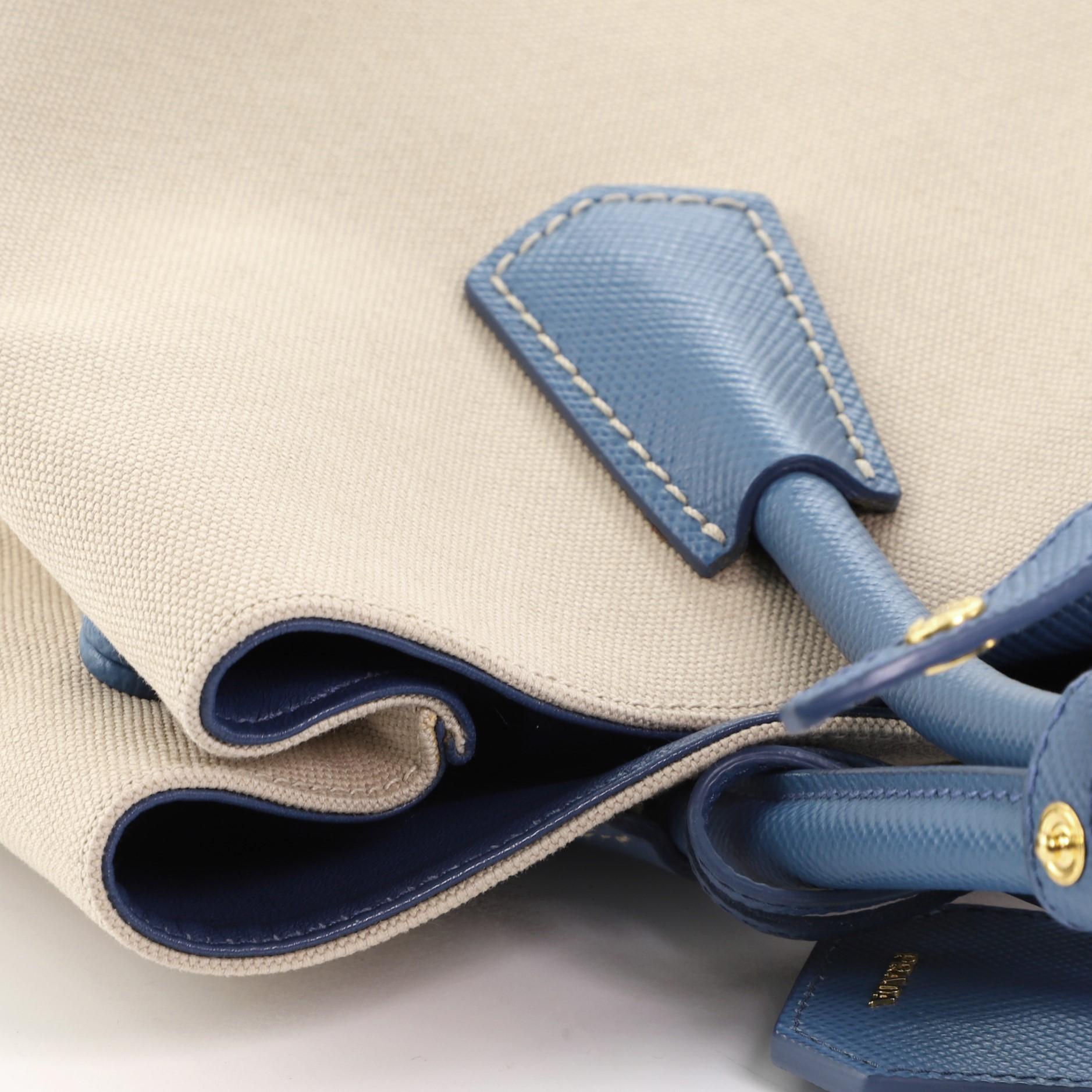 Prada Cuir Double Tote Canvas and Saffiano Leather Small 3