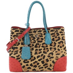 Prada Cuir Double Tote Printed Calf Hair With Ostrich Medium