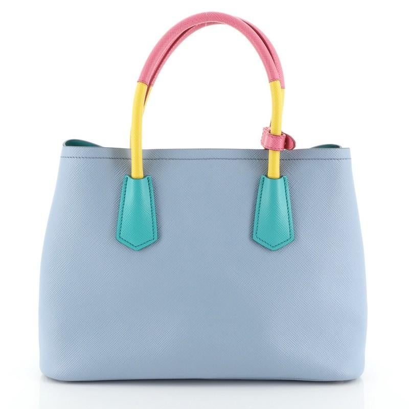 Blue Prada Cuir Double Tote Saffiano Leather Medium