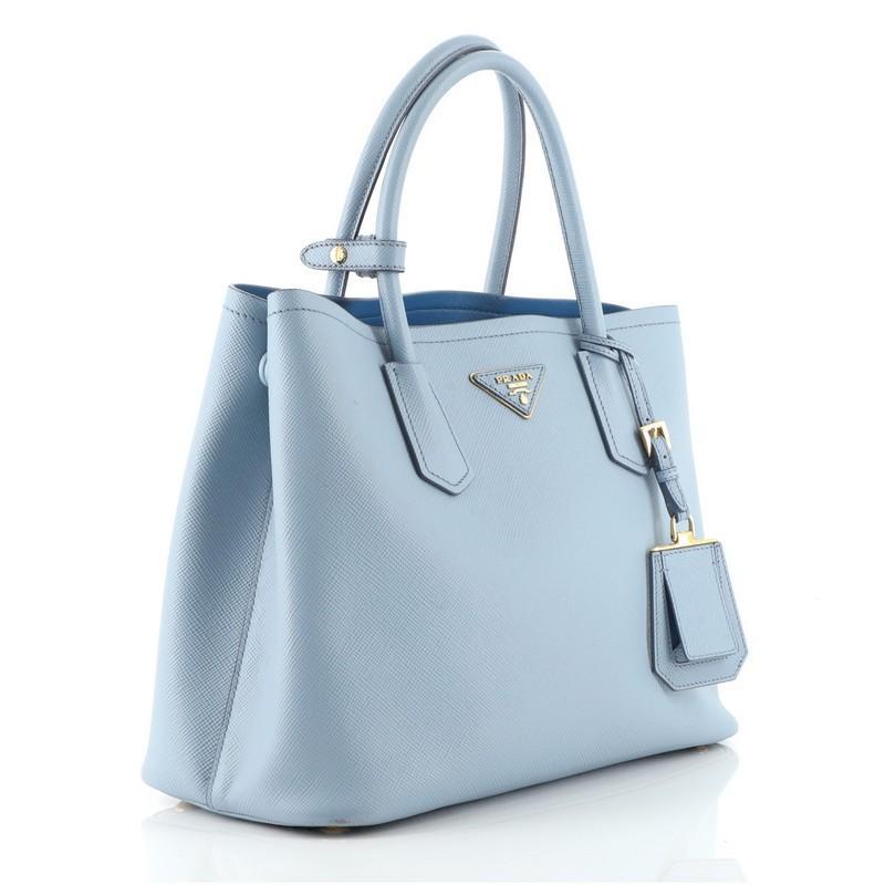 Prada Cuir Double Tote Saffiano Leder Medium (Blau)