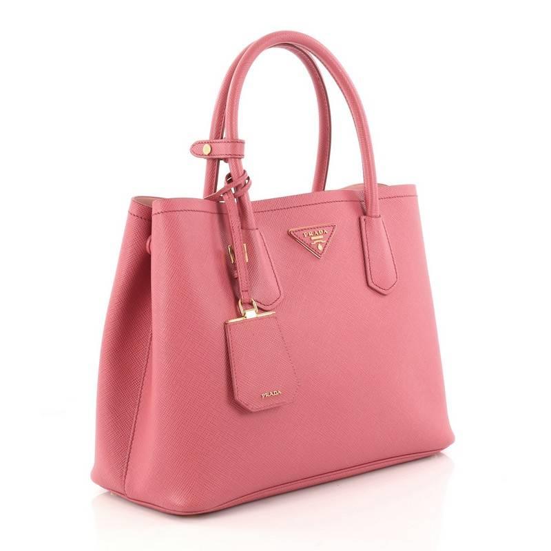 Pink Prada Cuir Double Tote Saffiano Leather Small