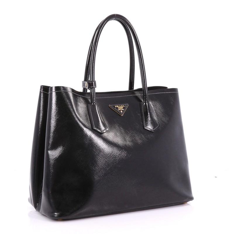 Black Prada Cuir Double Tote Vernice Saffiano Leather Medium