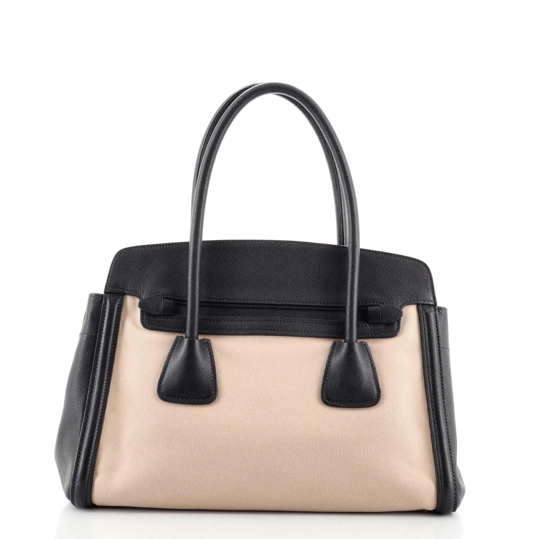 Prada Cuir Frame Convertible Tote Canvas and Saffiano Leather Small at  1stDibs