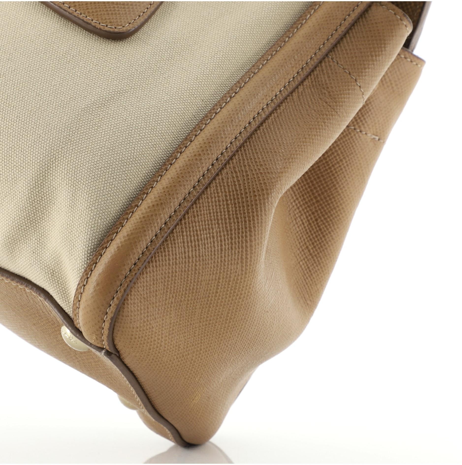 Prada Cuir Frame Convertible Tote Canvas und Saffiano Leder Klein 1
