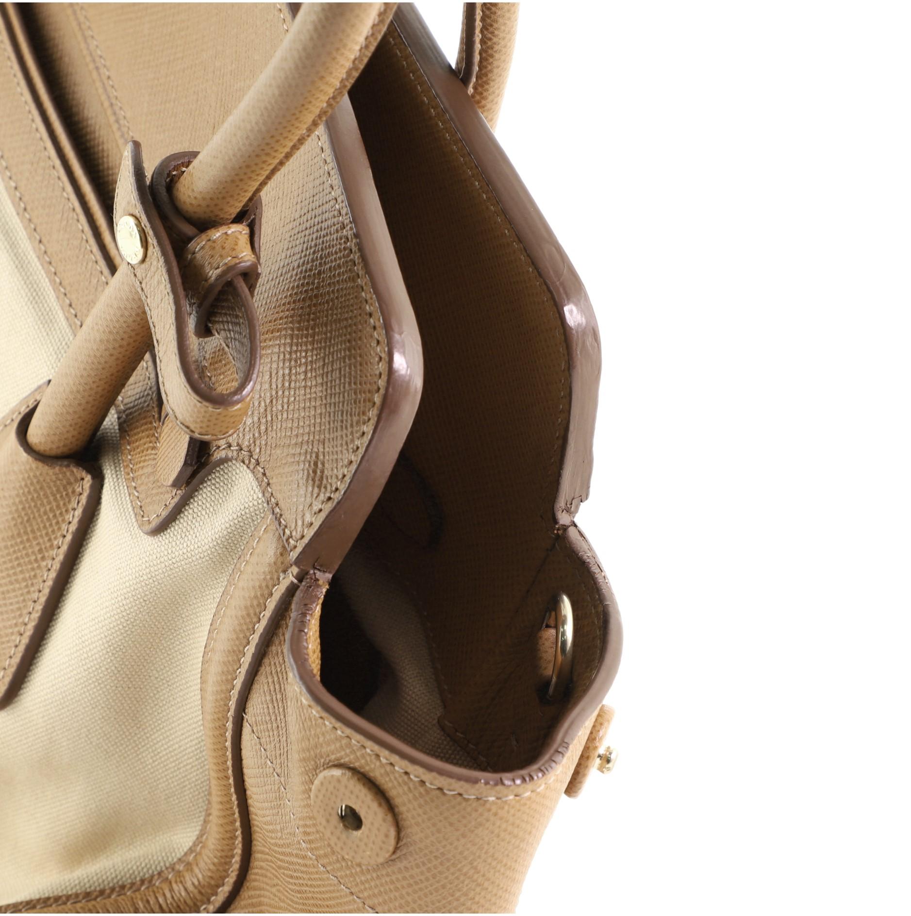 Prada Cuir Frame Convertible Tote Canvas und Saffiano Leder Klein 2