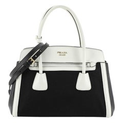 Prada Cuir Frame Convertible Tote Canvas And Saffiano Leather Small