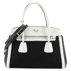 Prada Cuir Frame Convertible Tote Canvas And Saffiano Leather Small 