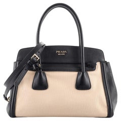 Prada Cuir Frame Convertible Tragetasche aus Segeltuch und Saffiano-Leder