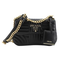 Prada Curved Flap Chain Shoulder Bag Diagramme Quilted Leather Small