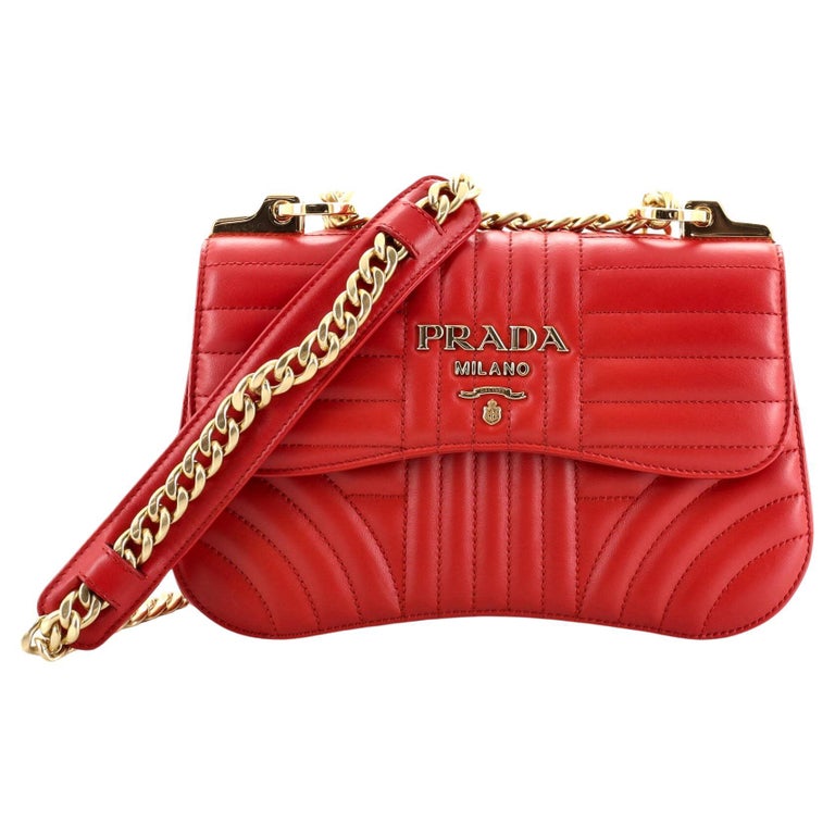 Prada Curved Flap Chain Shoulder Bag Diagramme Quilted Leather Small at