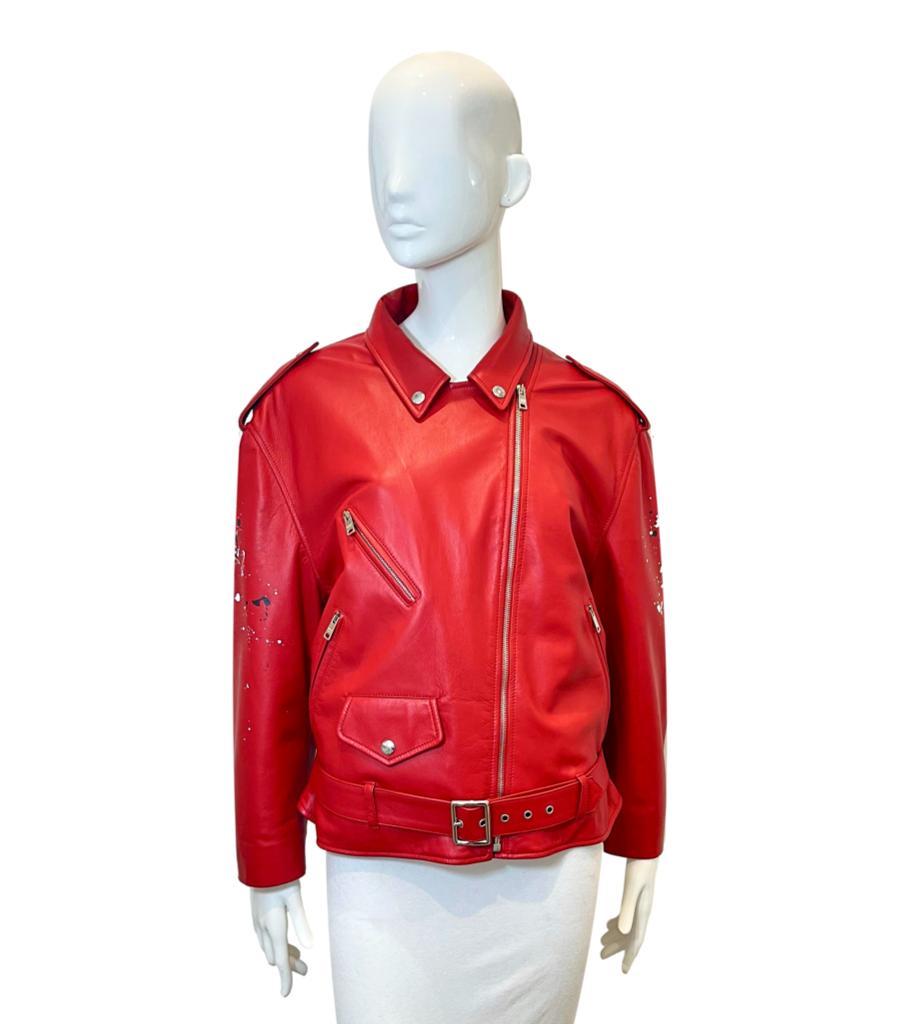 Prada Custom Painted Leather & Mink Fur Biker Jacket In Excellent Condition For Sale In London, GB