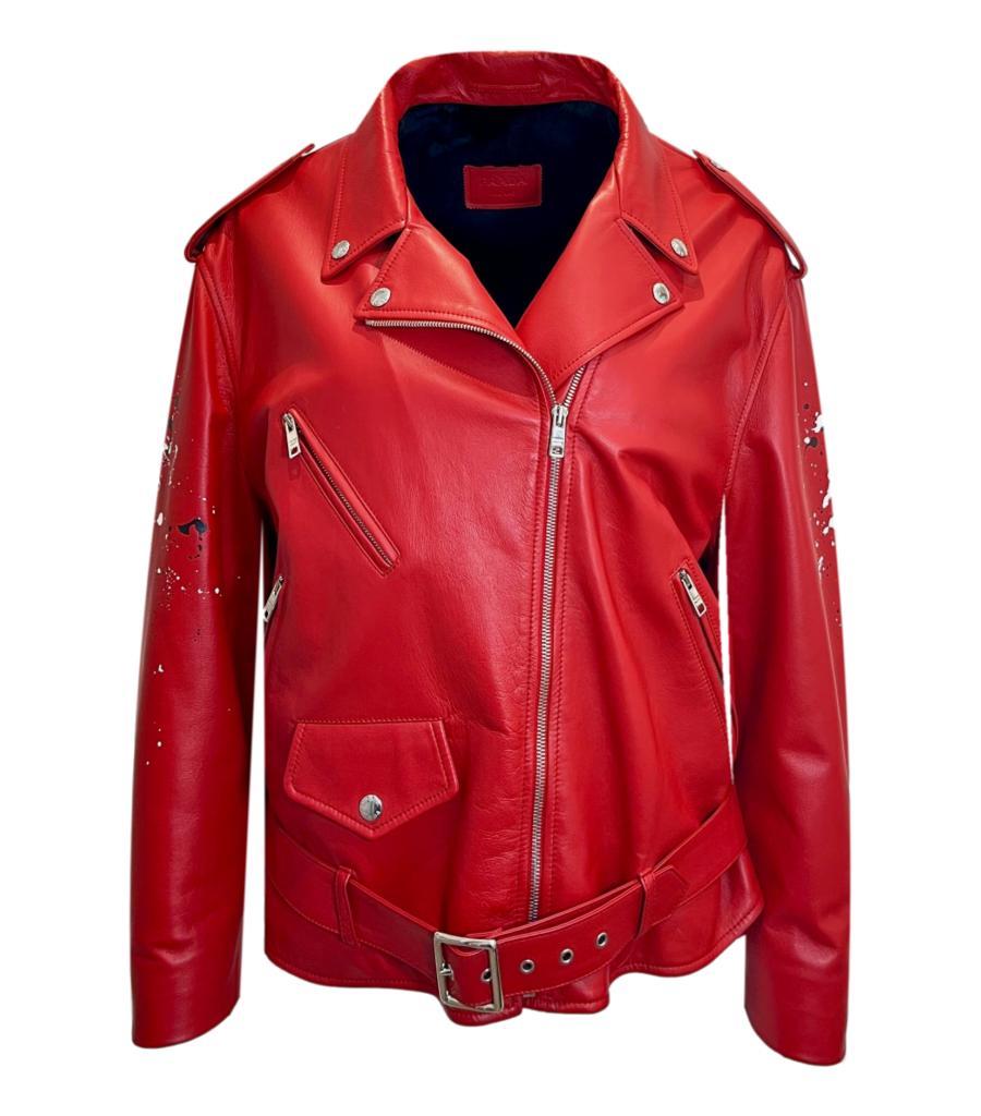 Prada Custom Painted Leather & Mink Fur Biker Jacket For Sale