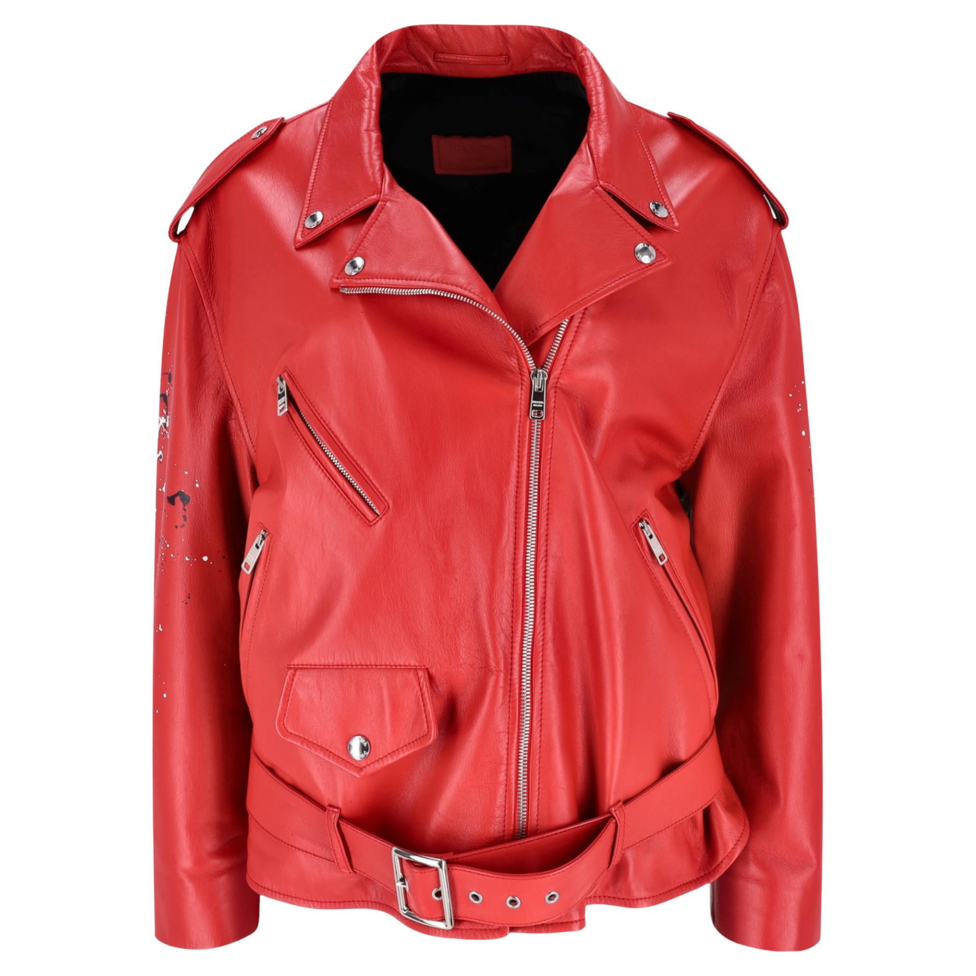 Prada Custom Painted Leather & Mink Fur Biker Jacket
