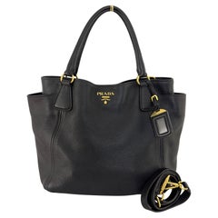 PRADA Daino Crossbody Handbag Black Leather Circa 2000