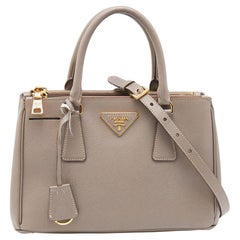 Prada Dark Beige Saffiano Lux Leather Mini Galleria Tote