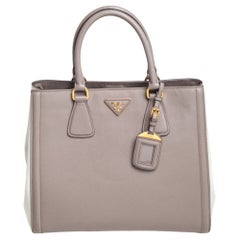 Prada Dark Beige/White Saffiano Lux Leather Tote