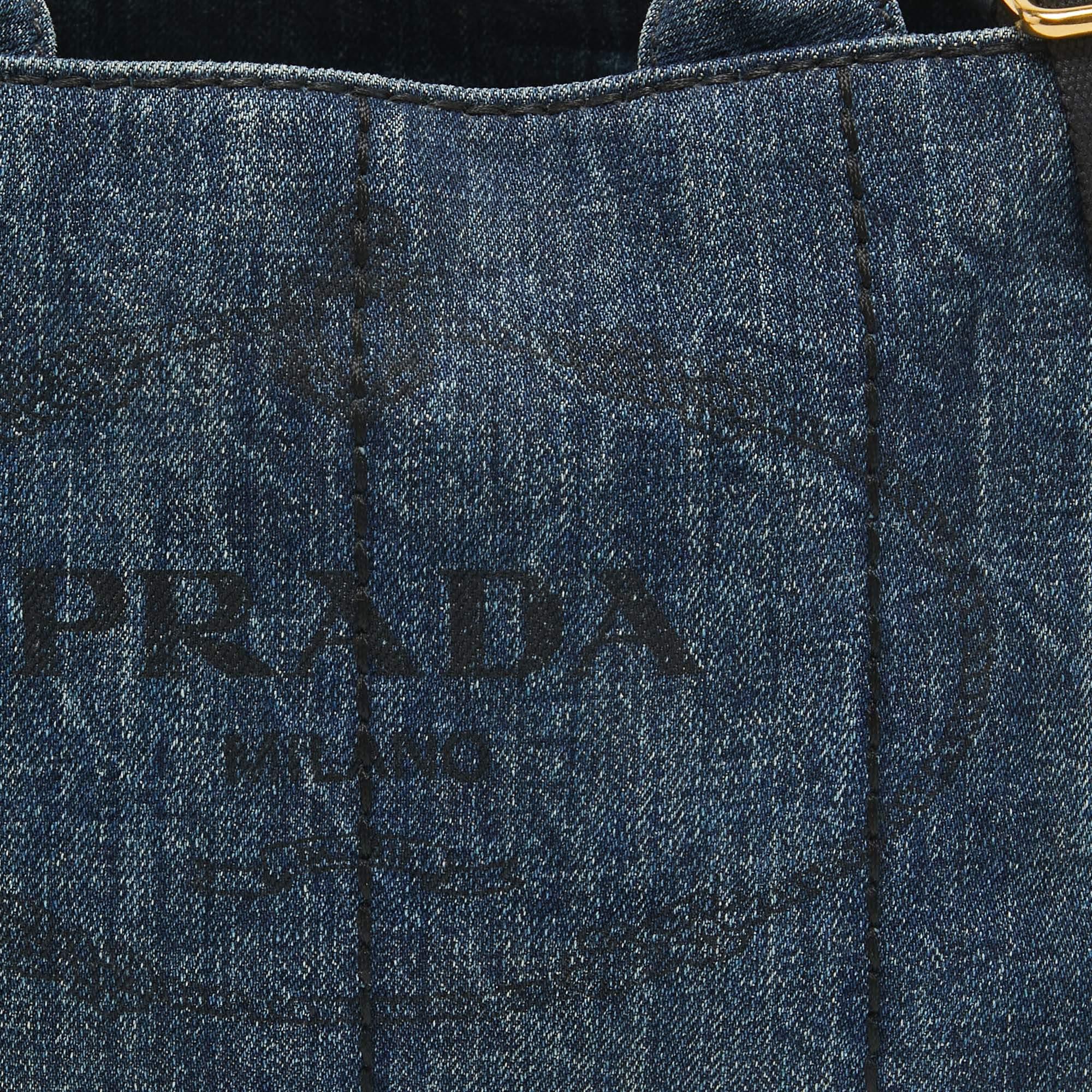 Prada Dark Blue Denim Canapa Tote 9