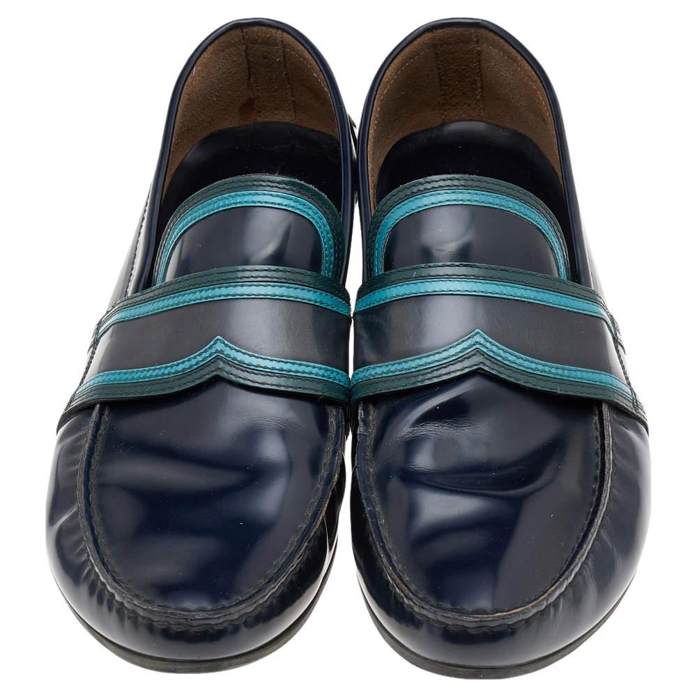 Black Prada Dark Blue Leather Penny Sip On Loafers Size 43.5