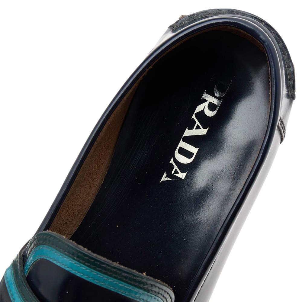 Prada Dark Blue Leather Penny Sip On Loafers Size 43.5 2