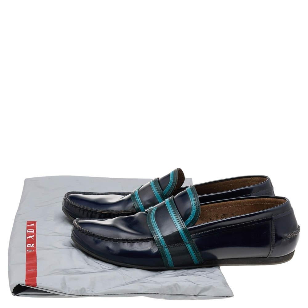 Prada Dark Blue Leather Penny Sip On Loafers Size 43.5 3
