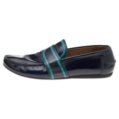 Prada Dark Blue Leather Penny Sip On Loafers Size 43.5