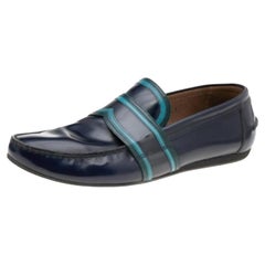 Used Prada Dark Blue Leather Penny Sip On Loafers Size 43.5