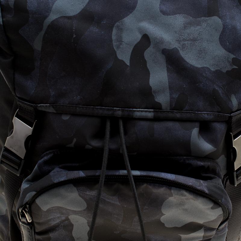 Prada Dark Blue Nylon Camouflage Drawstring Backpack 3