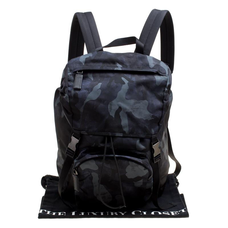 Prada Dark Blue Nylon Camouflage Drawstring Backpack 4
