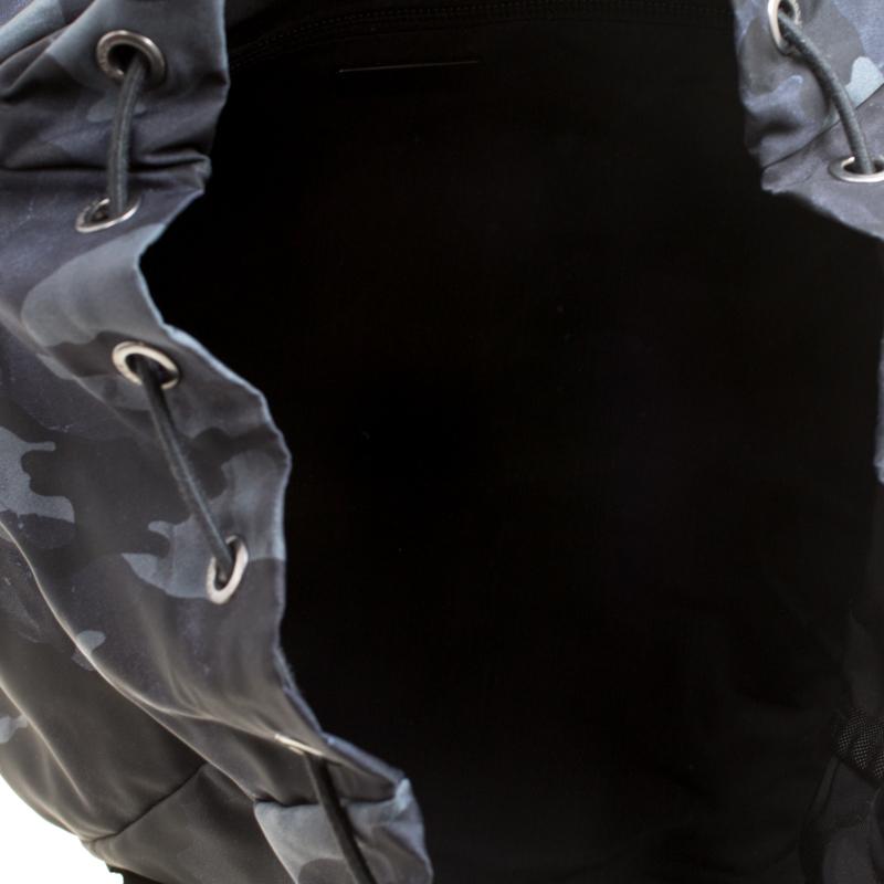 Prada Dark Blue Nylon Camouflage Drawstring Backpack In Good Condition In Dubai, Al Qouz 2