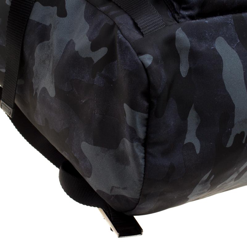 Prada Dark Blue Nylon Camouflage Drawstring Backpack 1