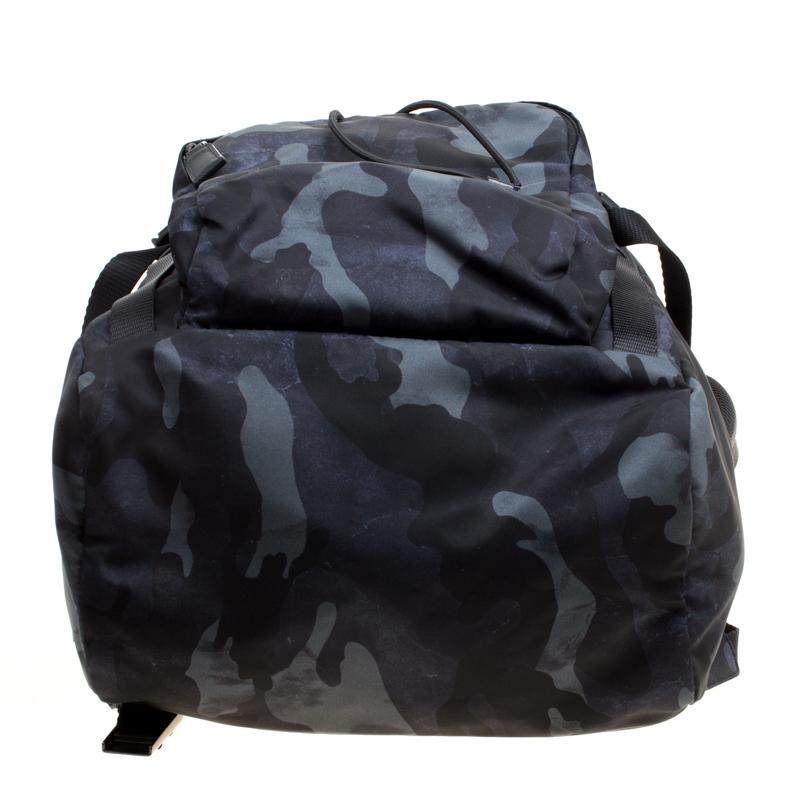 Prada Dark Blue Nylon Camouflage Drawstring Backpack 2