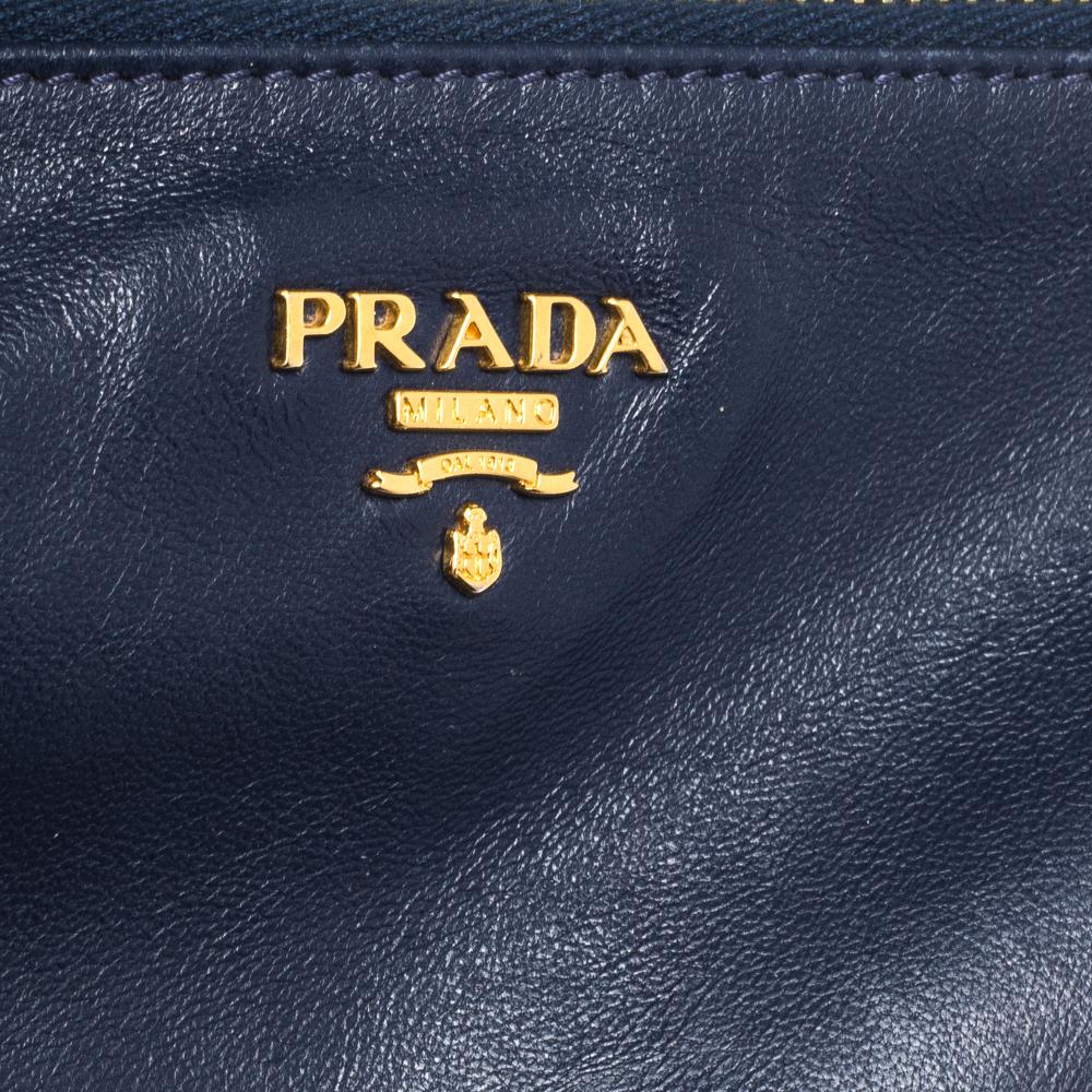 Prada Dark Blue Perforated Patent Leather Tote 1