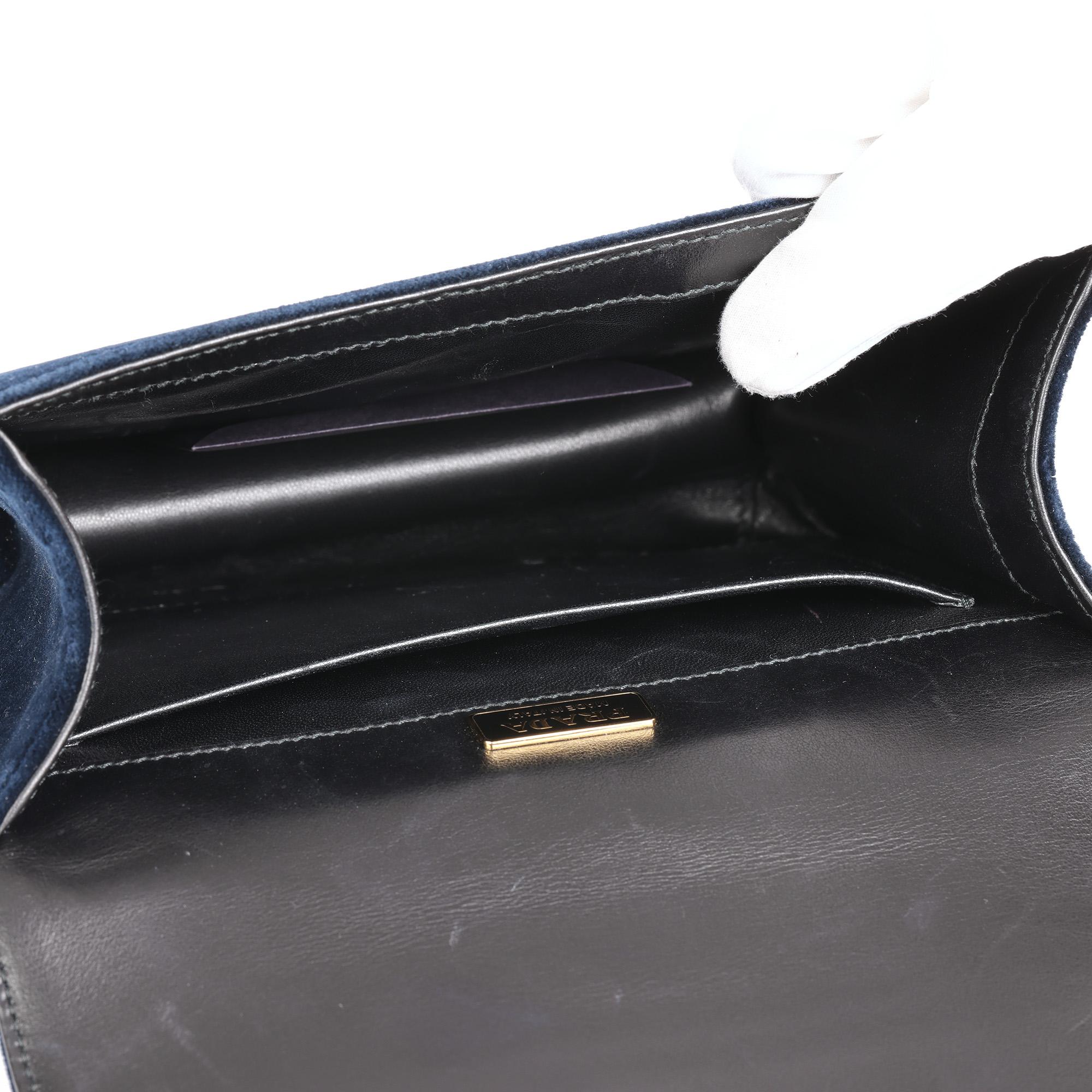 PRADA  Dark Blue Velvet & Black Calfskin Leather Pionnière Shoulder Bag 5