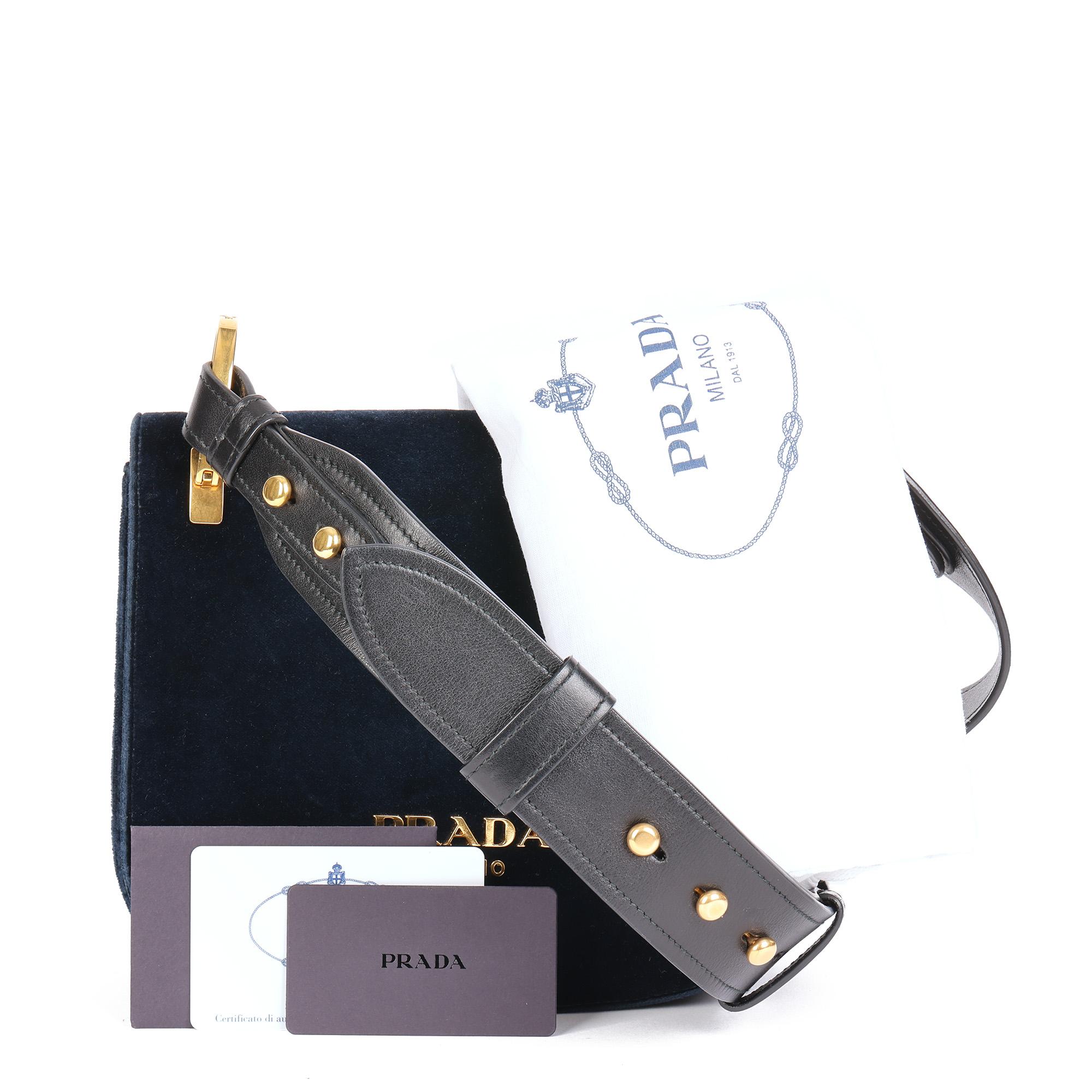 PRADA  Dark Blue Velvet & Black Calfskin Leather Pionnière Shoulder Bag 6