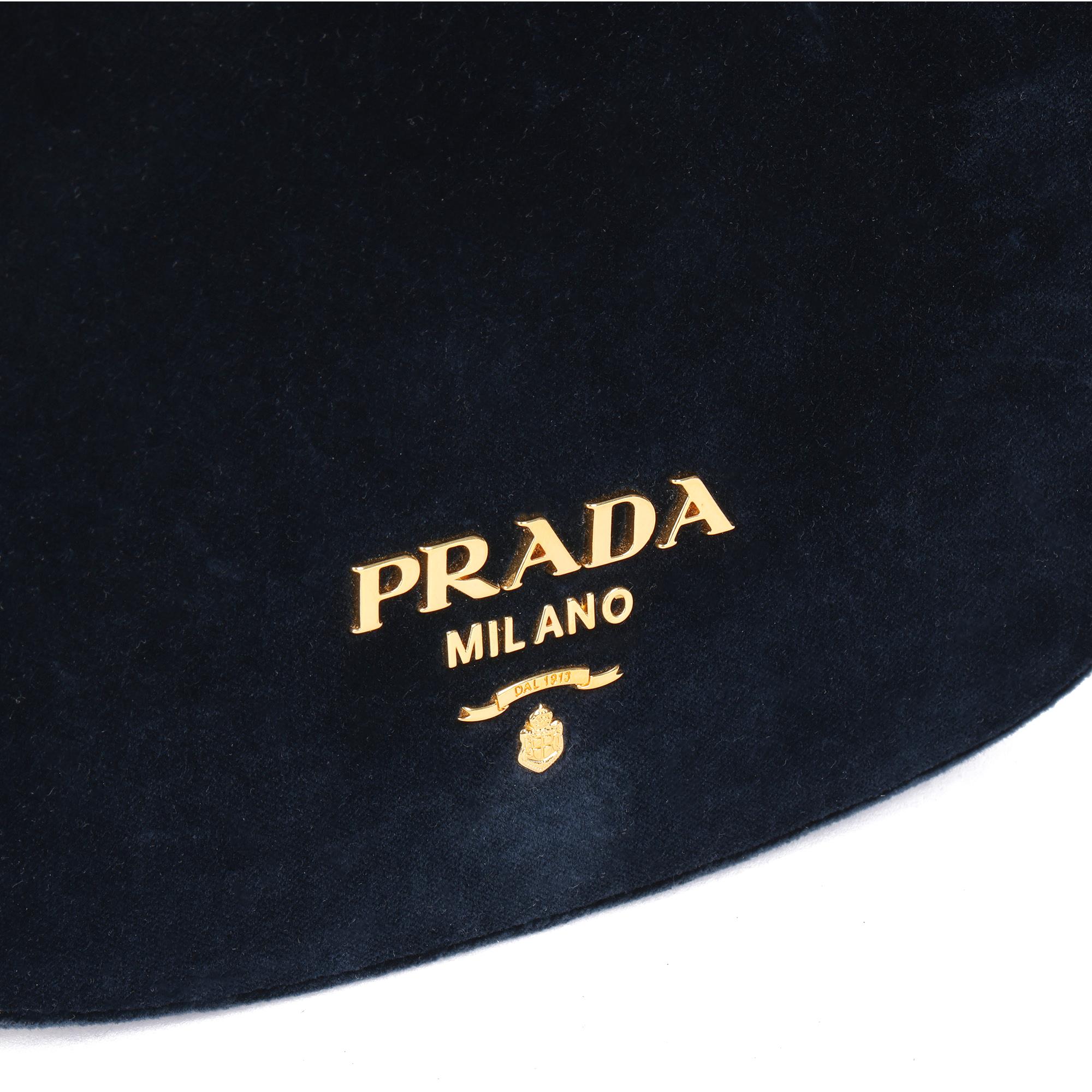 Women's PRADA  Dark Blue Velvet & Black Calfskin Leather Pionnière Shoulder Bag