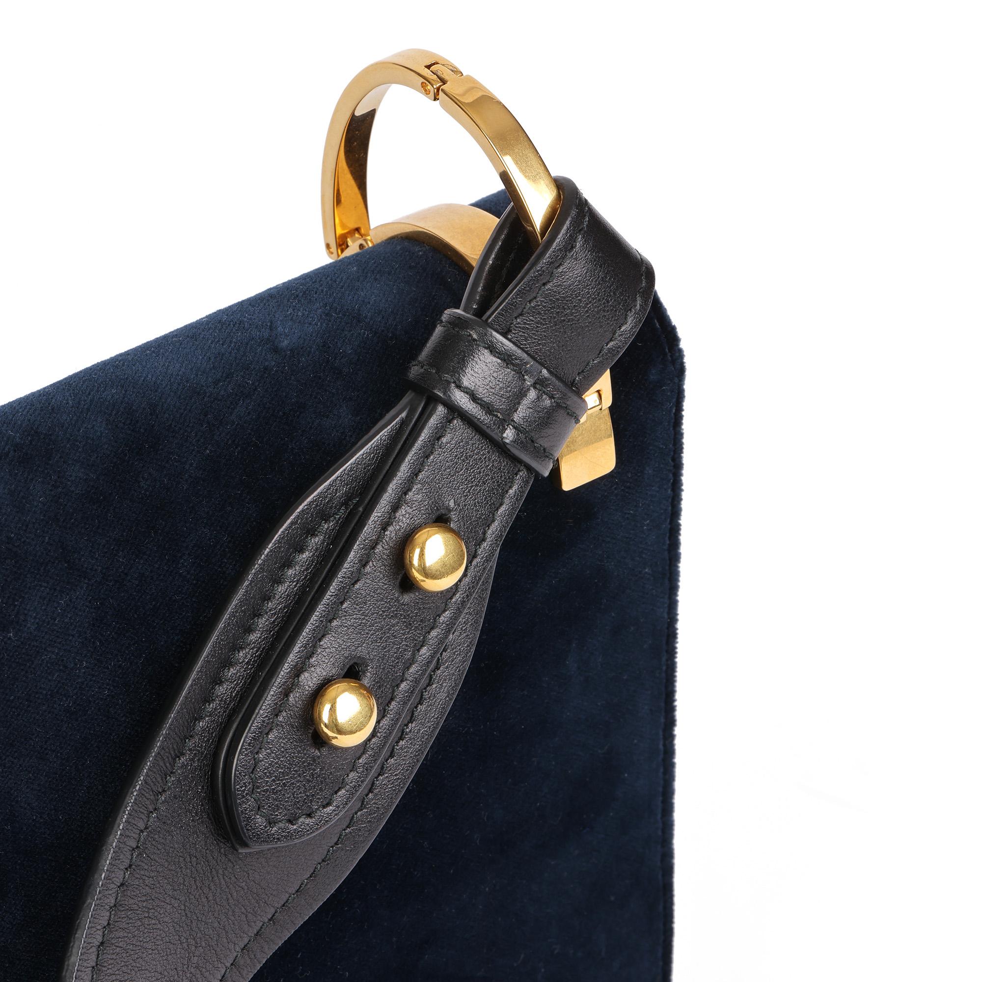 PRADA  Dark Blue Velvet & Black Calfskin Leather Pionnière Shoulder Bag 1