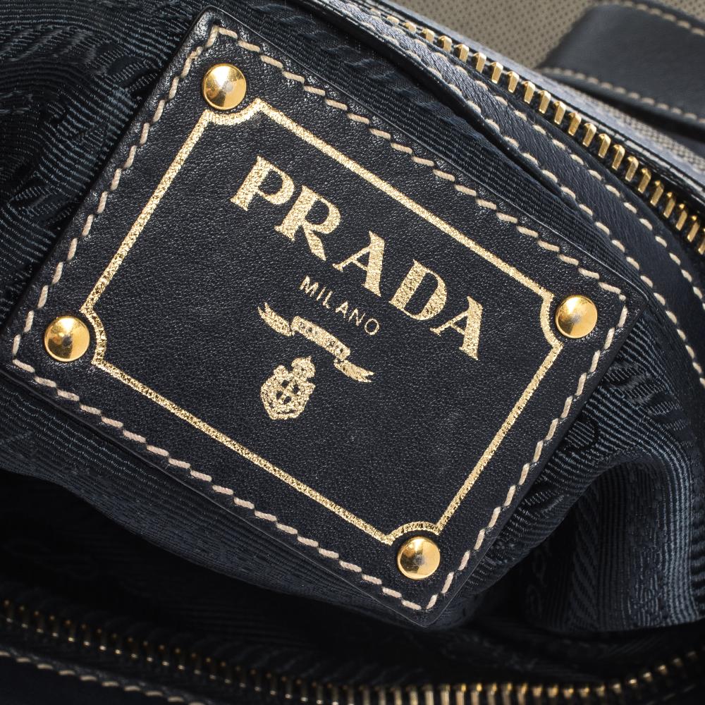 Prada Dark Blue/White Logo Jacquard Canvas and Leather Crossbody Bag 3