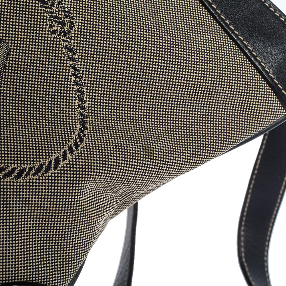Prada Dark Blue/White Logo Jacquard Canvas and Leather Crossbody Bag In Good Condition In Dubai, Al Qouz 2