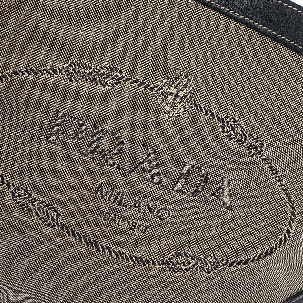 Prada Dark Blue/White Logo Jacquard Canvas and Leather Crossbody Bag 1