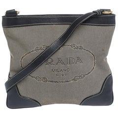 Prada Dark Blue/White Logo Jacquard Canvas and Leather Crossbody Bag
