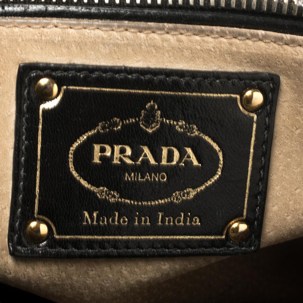 Prada Dunkelbraun/Schwarz gewebtes Madras Leder Klappe Top Handle Tasche 7