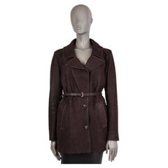 PRADA dunkelbraun COATED LEATHER BELTED Mantel 42 M