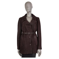 PRADA dark brown COATED LEATHER BELTED Coat Jacket 42 M