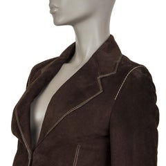 PRADA dark brown DEER SKIN SUEDE NOTCH COLLAR Jacket 40 S
