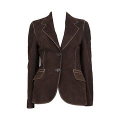 PRADA dark brown DEER SKIN SUEDE NOTCH COLLAR Jacket 40 S