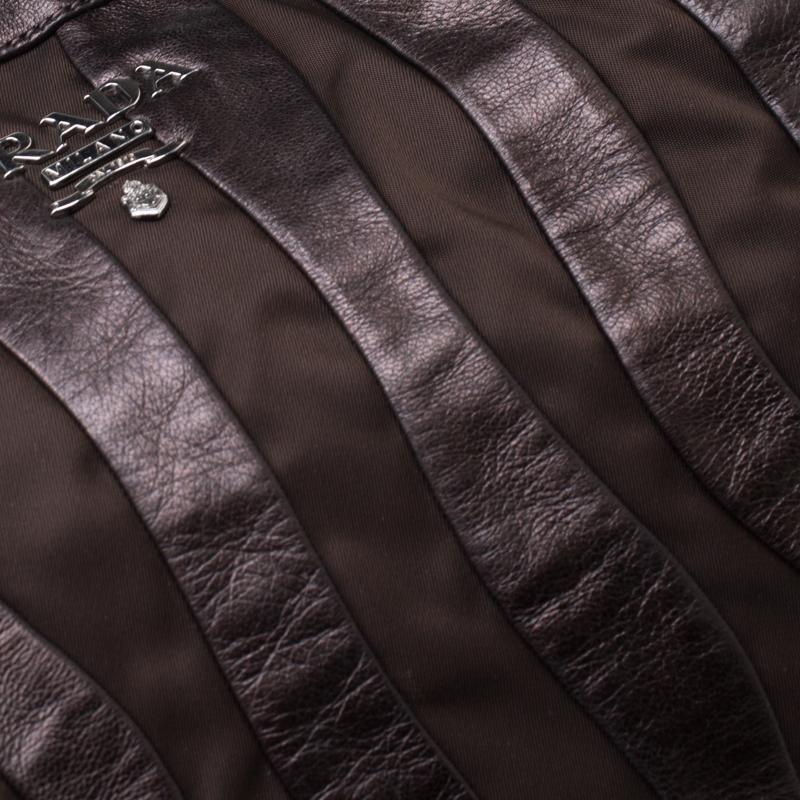 Women's Prada Dark Brown Leather and Nylon Wave Hobo