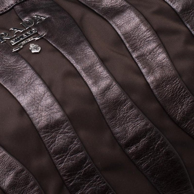 Prada Dark Brown Leather and Nylon Wave Hobo For Sale at 1stDibs